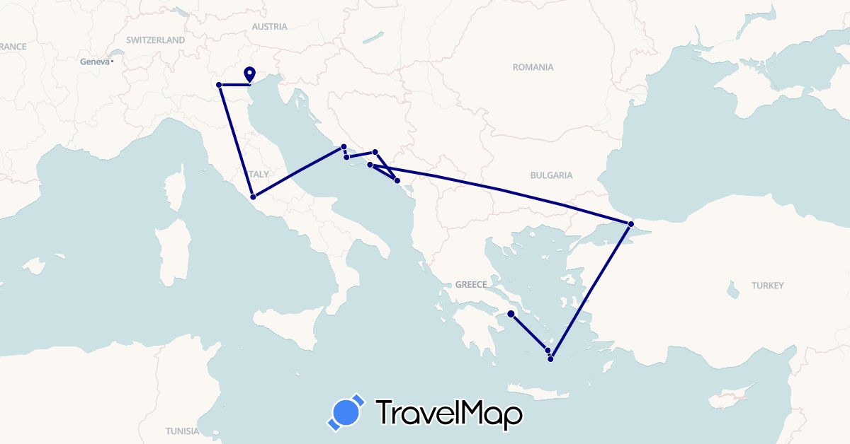 TravelMap itinerary: driving in Bosnia and Herzegovina, Greece, Croatia, Italy, Montenegro, Turkey (Asia, Europe)